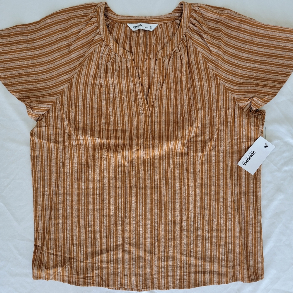 Women’s Sonoma Goods For Life Striped Flutter Sleeve Top, Size Medium (NWT!)